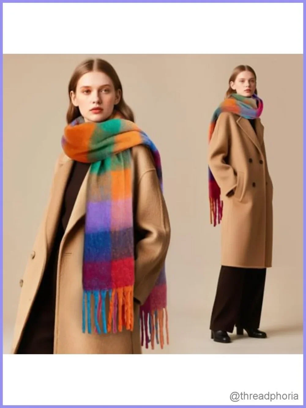 Chunky Oversized Warm Winter Scarf Long Plaid Blanket Scarf
